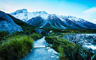 Scenic view of snowcapped mountains against sky