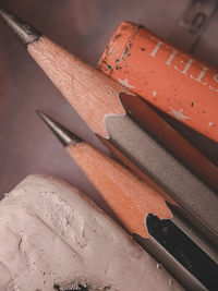 High angle view of pencil on table