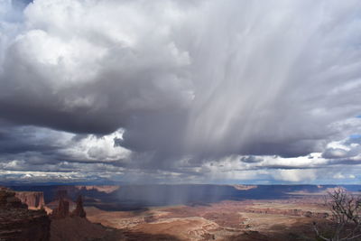 Scenic view of storm clouds over landscape