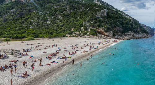 High angle view of people at beach