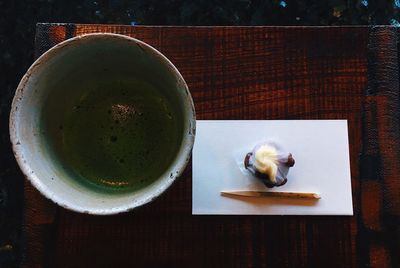 High angle view of tea on table