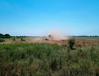 Scenic view of field against clear sky