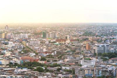 High angle view of townscape against clear sky