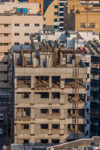 High angle view of building at construction site in city