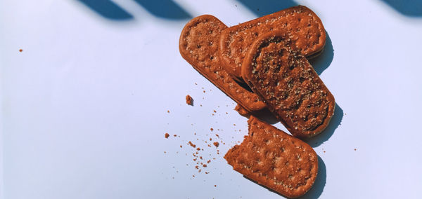 High angle view of cookies on table