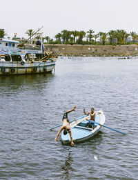 Boat sailing in river