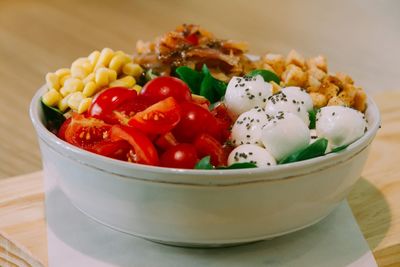 Close-up of salad in bowl on table