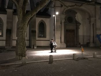 Woman in town square