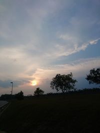 Silhouette trees on field against sky during sunset