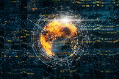 High angle view of illuminated city at night