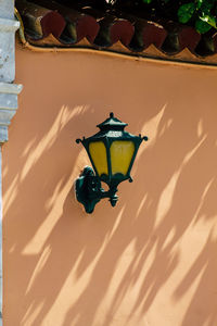 High angle view of lamp on wall