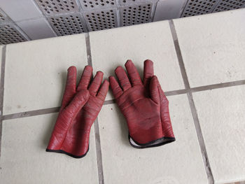 High angle view of glove on floor