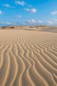 Sand dunes in desert against sky