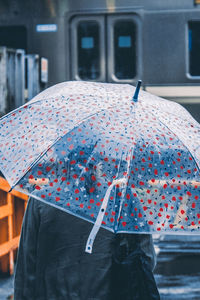 Rear view of wet standing in rainy season