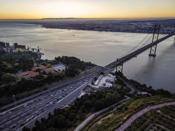 High angle view of bridge over sea against sky