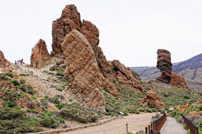 Rock formations at teide national park against clear sky