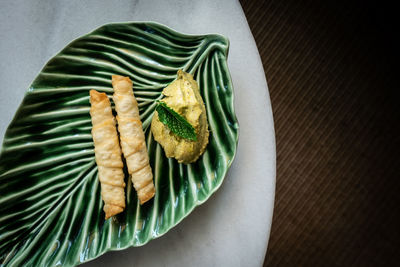 High angle view of vegetables on plate