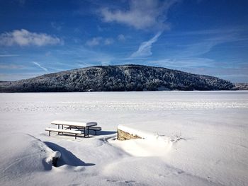 Scenic view of frozen landscape against sky