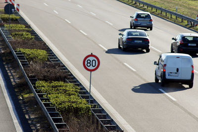 High angle view of cars on road