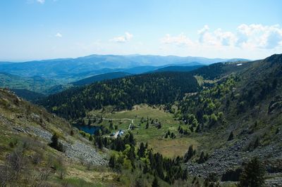 Landscape with mountain range in background