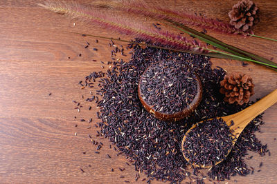 High angle view of dried plant on table