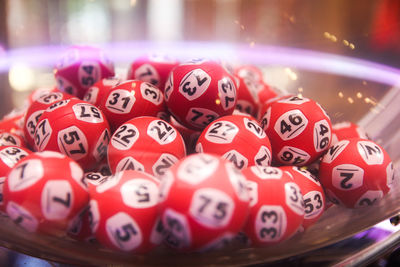 Close-up of red ball on table