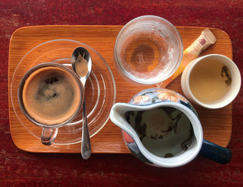 High angle view of coffee on table