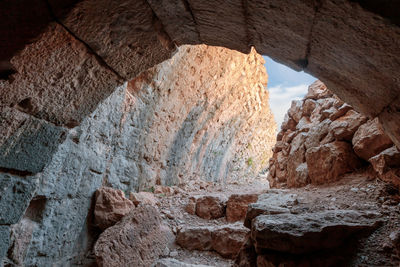 Low angle view of rock formations