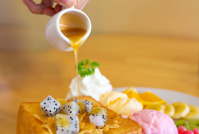 Close-up of dessert on table