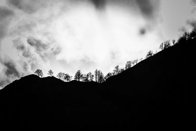 Low angle view of silhouette mountains against sky