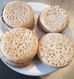 High angle view of bread in plate on table