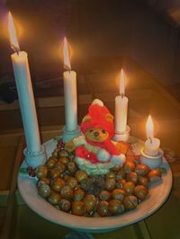 Close-up of candles on table