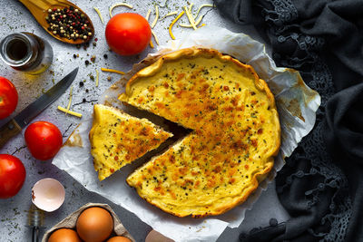 High angle view of breakfast served in plate