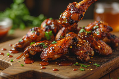 Close-up of meat on cutting board