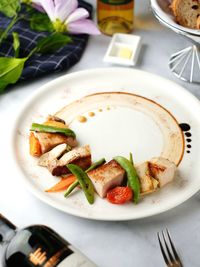 High angle view of salad in plate on table