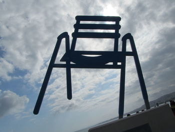 Low angle view of sign against sky