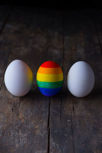 Close-up of multi colored balls on table