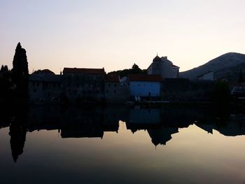 Reflection of buildings in calm water