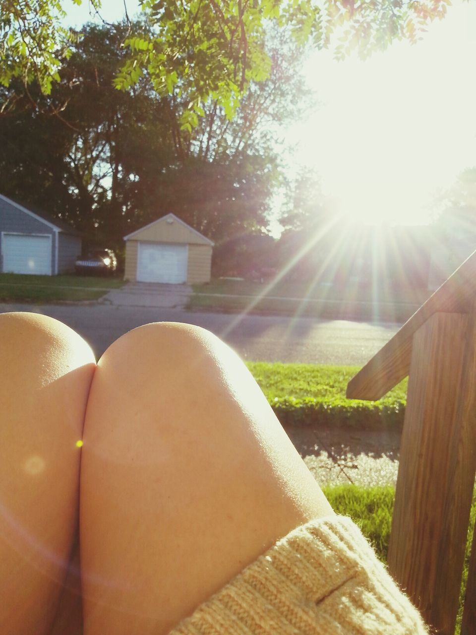 sun, sunlight, sunbeam, tree, built structure, building exterior, architecture, lens flare, sunny, house, chair, nature, day, wood - material, sky, outdoors, table, no people, bright, roof