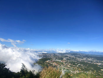 Aerial view of landscape against blue sky