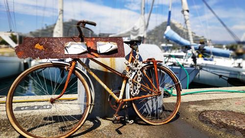 Bicycles on harbor in city
