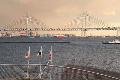 Suspension bridge over river