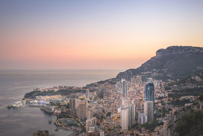 High angle view of city at waterfront