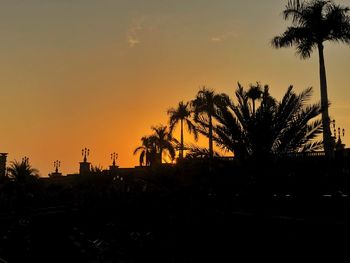 Silhouette palm trees against sky during sunset