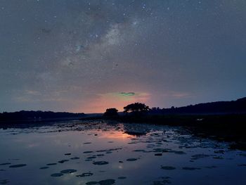 Scenic shot of calm lake at night