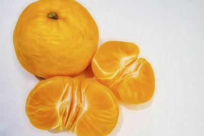 High angle view of orange on white background