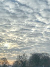 Low angle view of bare tree against cloudy sky