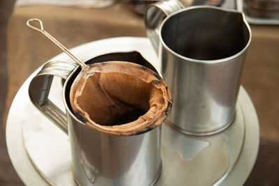 High angle view of coffee on table