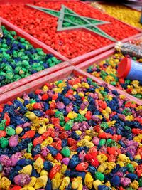 High angle view of multi colored candies