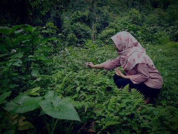 Woman with plants